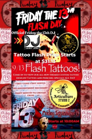 Join Articulture Studio Z in Fort Myers for Our Friday the 13th Flash Tattoo Event!