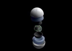 Smart core embedded in a golf ball, delivering real-time data on distance, trajectory, and swing.