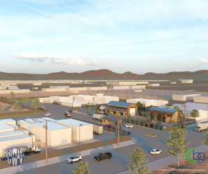 An architectural rendering of the First Green CWV Facility site in the city of Lancaster, California