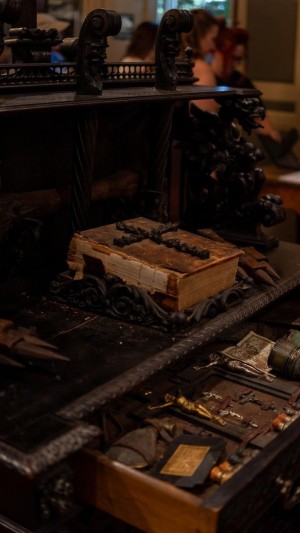 An antique vampire killing set on display at the VAMPA Museum in Doylestown, Pennsylvania.