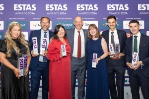 Phil Spencer at The ESTAS Awards with staff from The Property Centre. Picture: Simply Photography