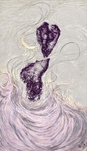 The Deep Dreams Love1 2013 Pencil drawing on silk engraving 250 x 150cm