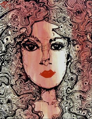 Cherry Girl 1, Industrial Enamel Dripped on Wood Painting