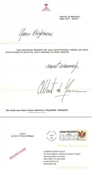 Correspondence from the Prince of Monaco