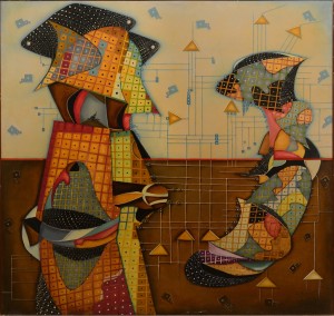 original oil painting, 1978, title: Robot in love