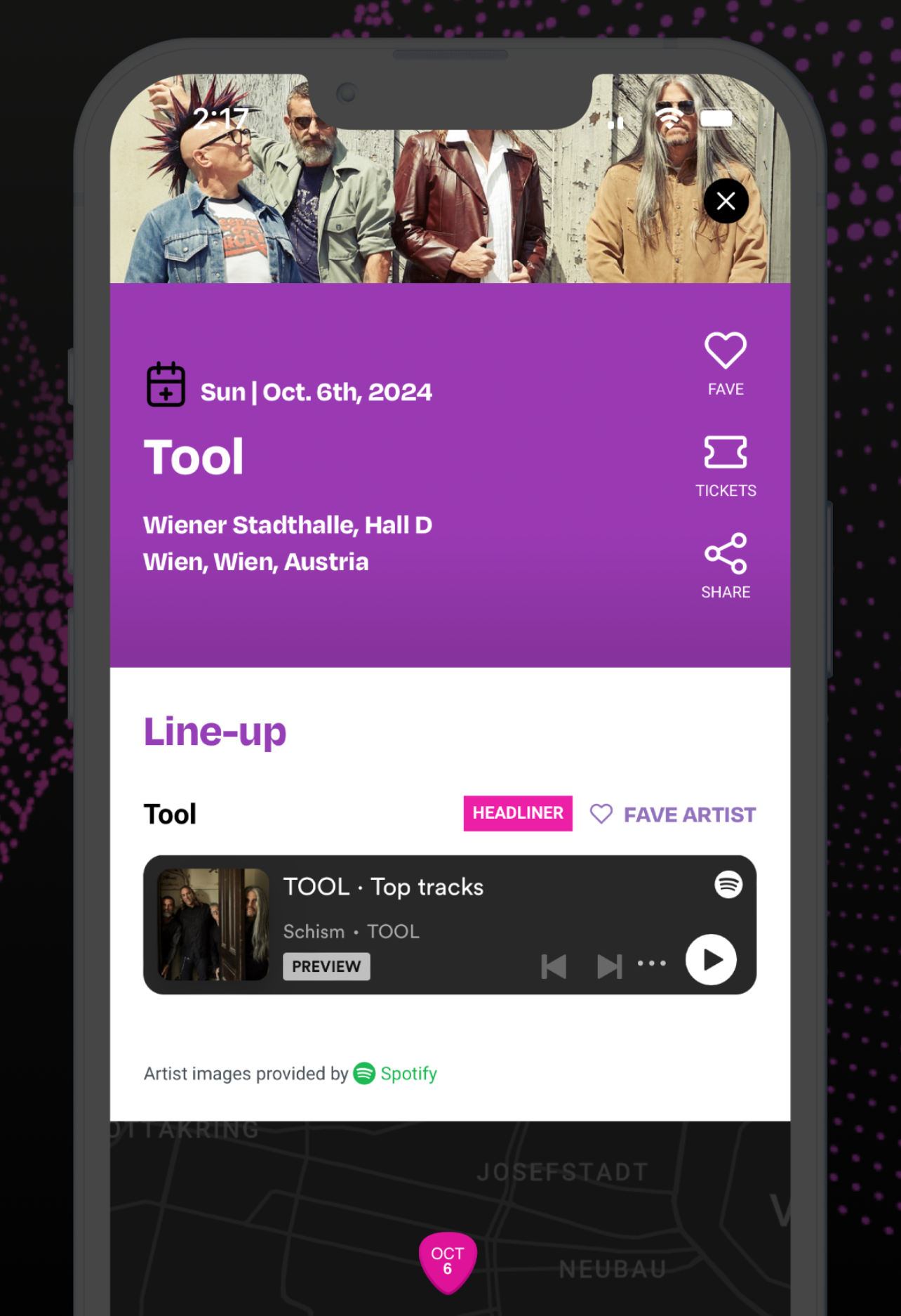 Spotify Integration  listen to top tracks from your searches and discover new artists