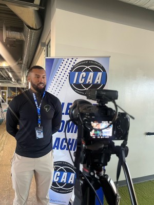 Nolan Carroll, Jacksonville Head Football Coach being interviewed at the ICAA Annual Conference