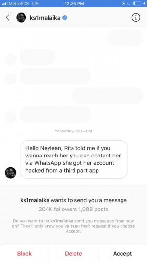 Malaika referencing Ashley to connect on WhatsApp to alias Rita