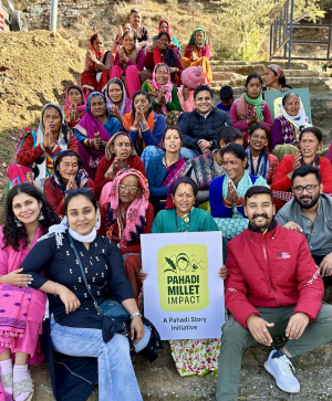 The Pahadi Story community unveiling the Pahadi Millet Initiative on International Women