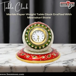 Marble paper weight Table Clock crafted with Meenakari Stone