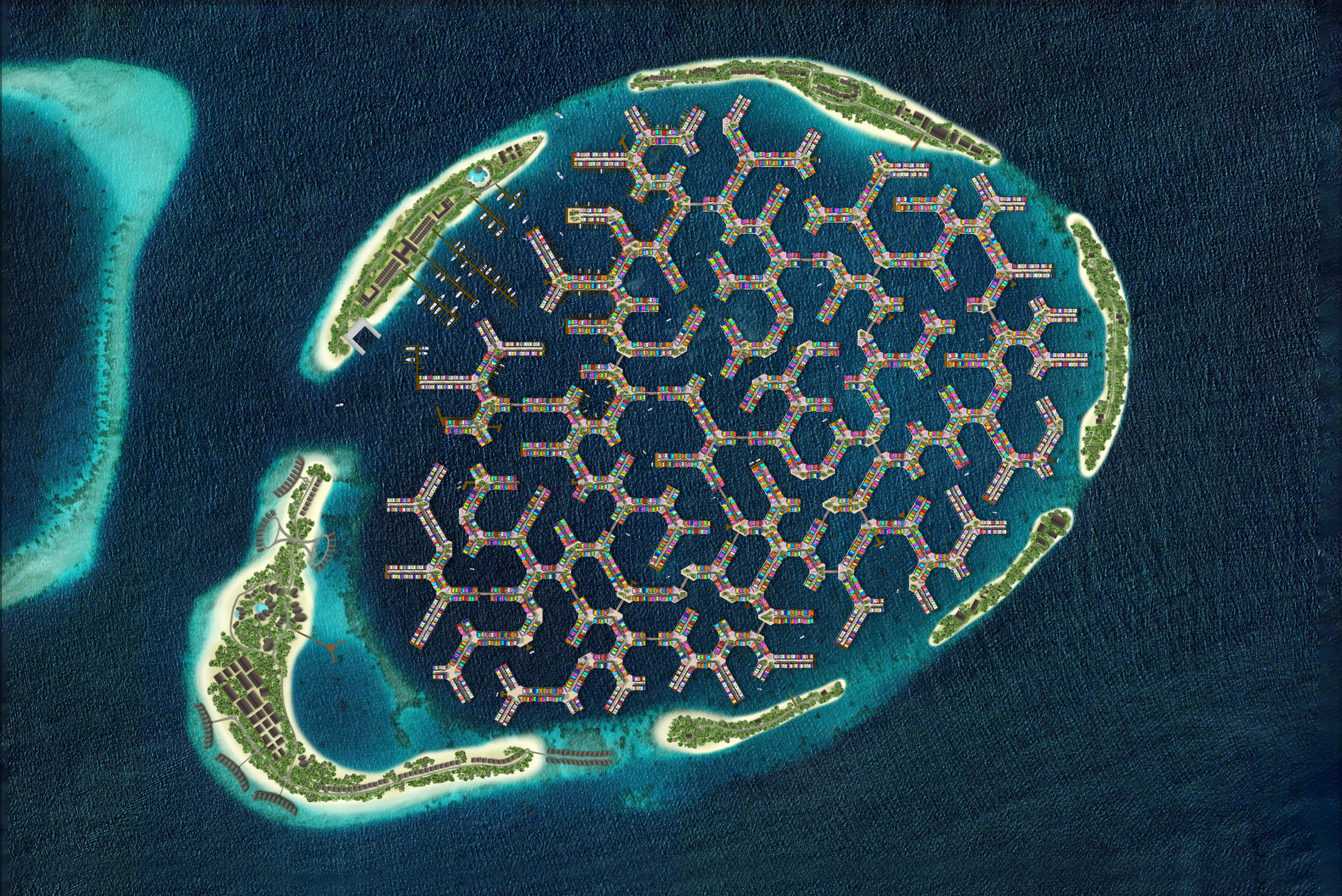 Maldives Floating City Architectural Aerial Rendering Maldives Floating City Architectural Aerial Rendering