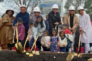 Committee Members and Children at the Sadhu Vaswani Center for World Peace Ground Breaking Ceremony