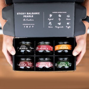 Sticky Balsamic Pearls with Cheese