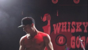 Leon Budrow shirtless on stage at The Whisky a Go Go