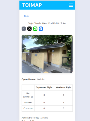 TOIMAP - Toilet searching map on Kyoto, Osaka and Kanazawa