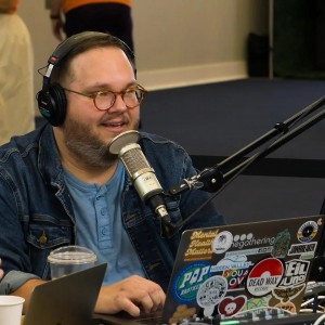 Jeff Allen, co-host and producer, recording an episode of Pondoff’s Anonymous.