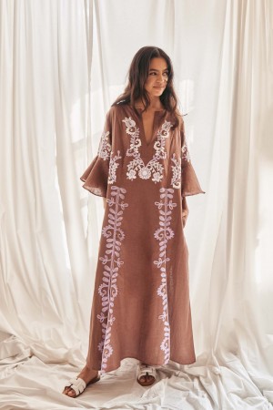 AMORRRE Summer Capsule - Mariposa Long Kaftan in Milk Chocolate