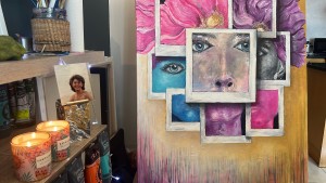 Artwork Grief in Bloom pictured with an image of a younger Isabel - Caelthorne