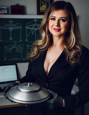 Natalja Sticco, Co-Author, with a model of the craft detailed in her late father