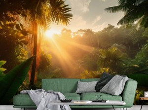 Sunrise in jungle rainforest Wallpaper Mural