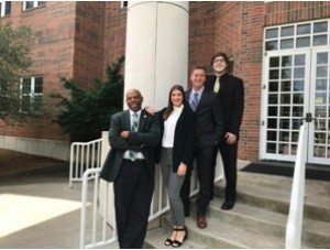 This collaborative research between faculty and students is significant because little research has been done in this area of Hip-Hop culture and entrepreneurship. (L-R: Dr. Daryl Green, JoziRose Mayfield, Braden Dwyer, & Cade Lauck).
