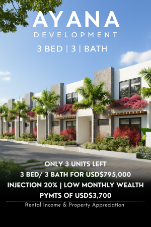 ONLY 3 UNITS AVAILABLE 3 BED 3 BATH FOR USD 795 000 INJECTION 20 LOW MONTHLY PYMT OF USD 3 700 QUALI