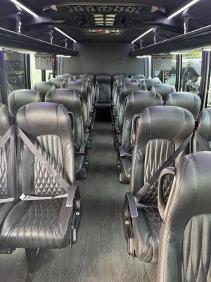 Interior of 27 pass mini bus in Jacksonville for group transportation