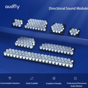 Audfly Alpha series directional audio modules in multiple sizes, designed for seamless integration