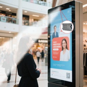 Audfly Alpha series directional sound module integrated into a digital signage display