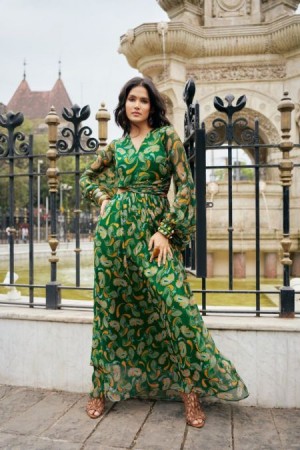 Green Paisley Cut out Maxi Dress Online