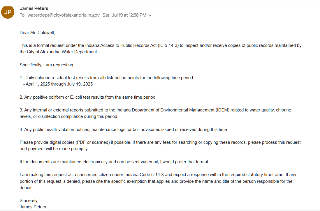 Email to Mark Caldwell