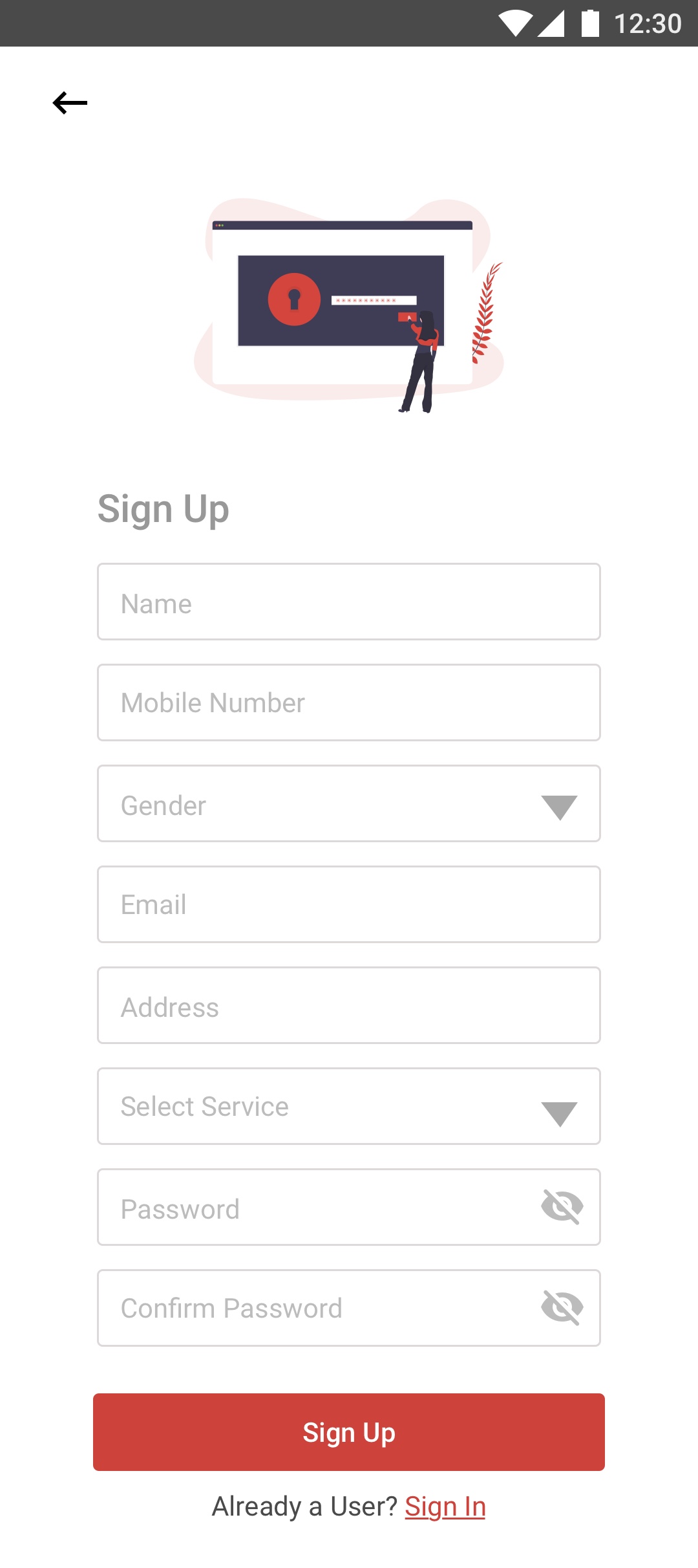 Sign Up Screen of app Sign Up Screen of app