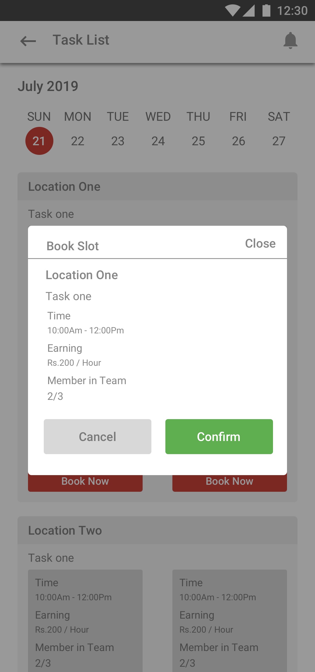 Task list of the app Task list of the app