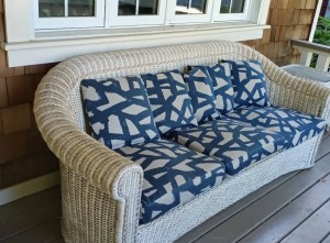 Cane sofa with new seat and back cushions from foam and stuff.