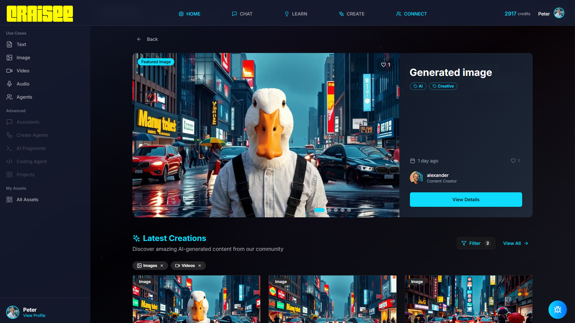 User Interface Craisee Flagship AI Product of Flux AI