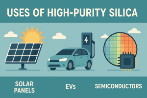 Uses of high-purity silica include solar panels, electric vehicles (EVs), and semiconductors.