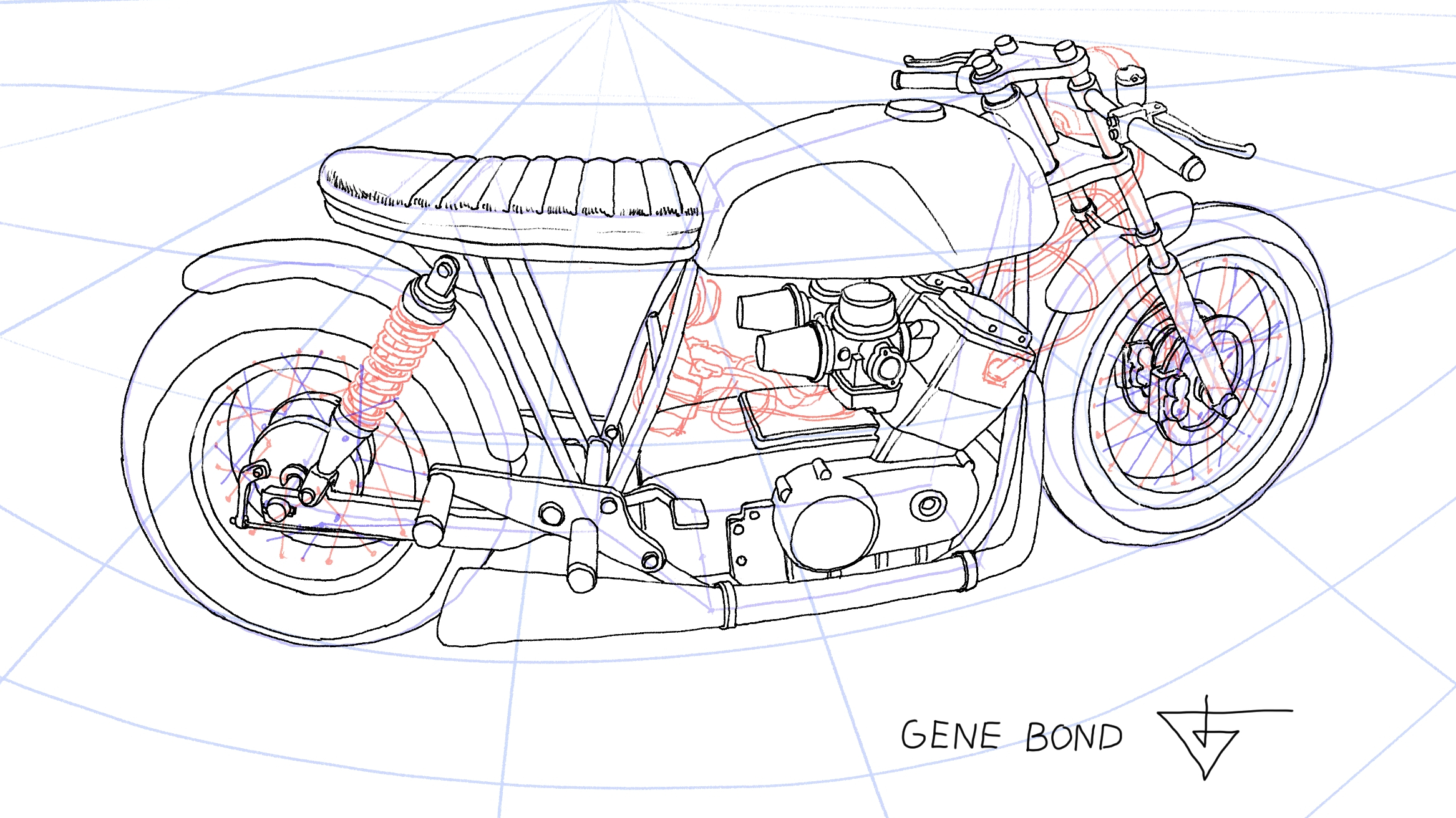 how to draw motorcycles caferacer curvelinear perspective genebond