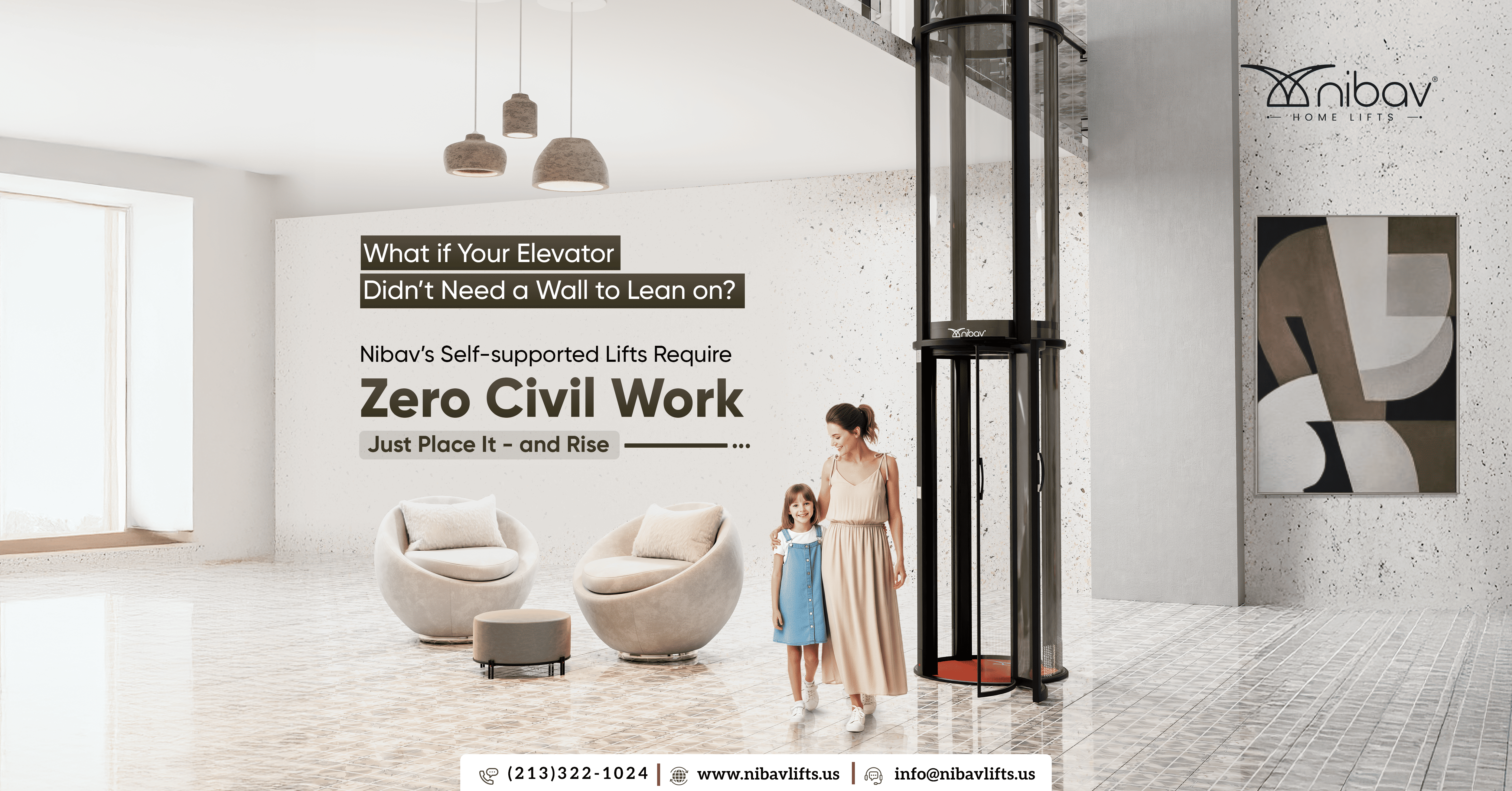 No wall required Place and use Nibavs selfsupported home lift