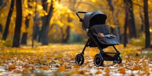 empty infant stroller park with fallen leaves generative ai 1219132 48126