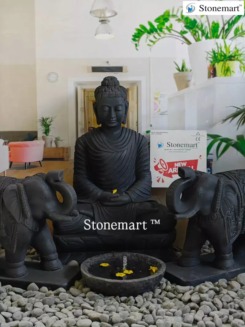 Black Marble Stone buddha statue