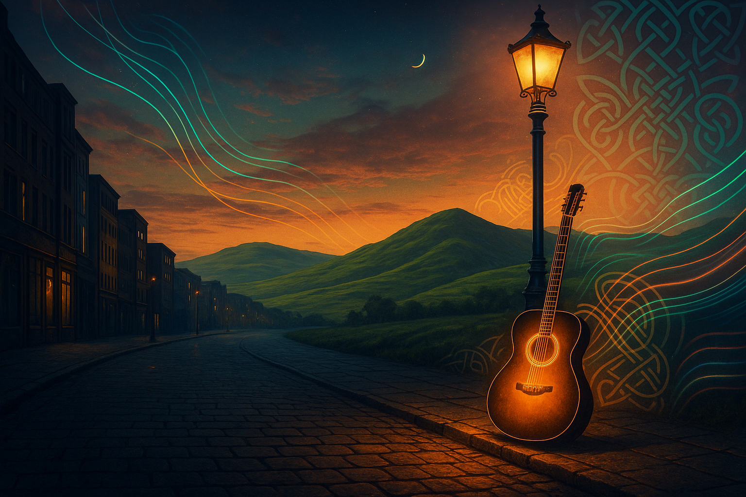 Artistic promo illustration representing Dan Bressers fusion of Celtic heritage and modern sound Artistic promo illustration representing Dan Bressers fusion of Celtic heritage and modern sound