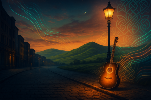 Artistic promo illustration representing Dan Bressers’ fusion of Celtic heritage and modern sound