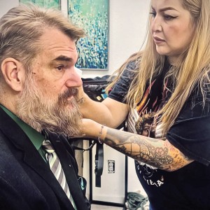 Nancy Lazaro Loera doing Hair & Makeup for Ray Buffer on the set of The Missing Miracle Doctor