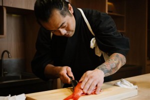 Chef Masa Slicing Sashimi for Omakase