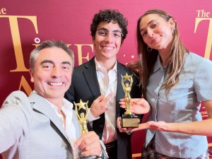 Raúl Peyret, Max González & AJ Amber celebrate Home(sick)’s double win at TINFF 2025.