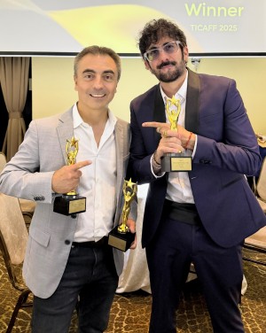 Raúl Peyret with D. Viera Moreno, honored for Best LGBTQ Short Film ASAKA, at TINFF.