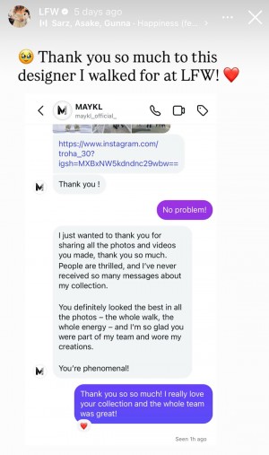 Designer or MAYKL praises Aria Walton