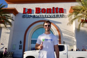 NASCAR Cup Series Driver Daniel Suárez on SlotZilla Zipline at Fremont Street Experience