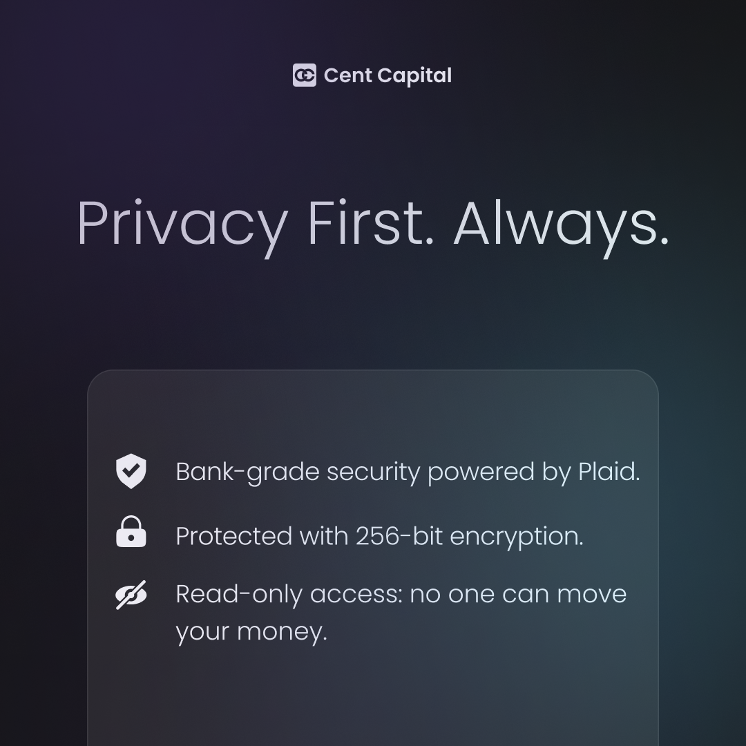 Privacy first Always Bankgrade security  readonly access mean your data is safe CentCapital