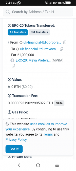Etherscan Showing Proof That UK FINANCIAL LTD TRANSFERED THE TIKNS TO BACK MCAT WITH GOLD